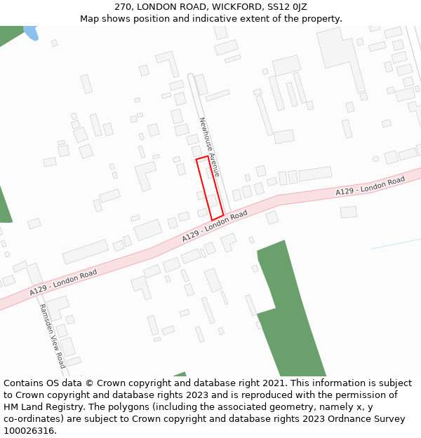 270, LONDON ROAD, WICKFORD, SS12 0JZ: Location map and indicative extent of plot