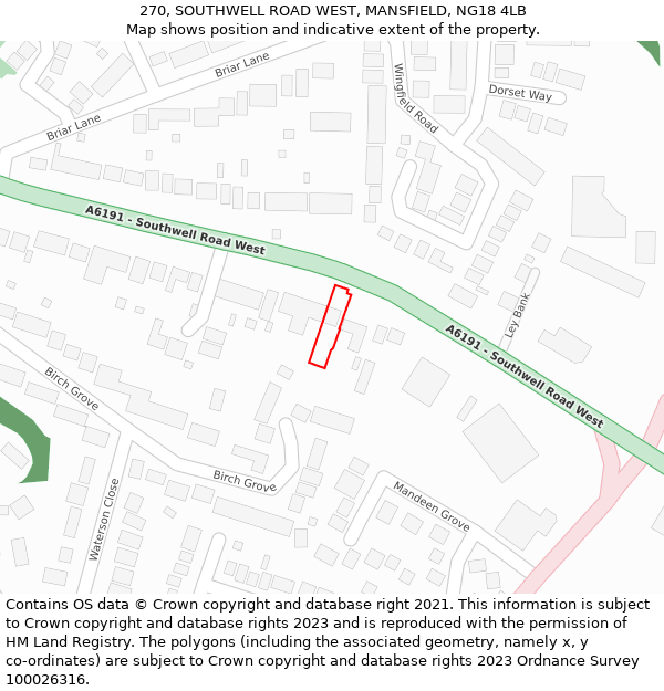 270, SOUTHWELL ROAD WEST, MANSFIELD, NG18 4LB: Location map and indicative extent of plot