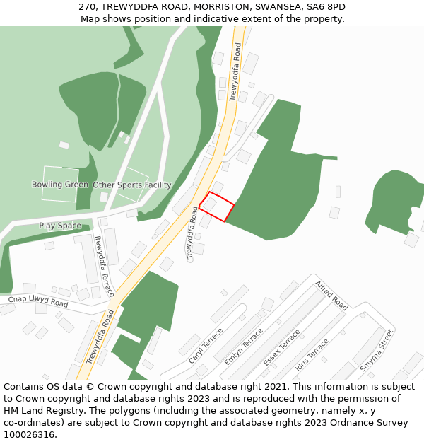 270, TREWYDDFA ROAD, MORRISTON, SWANSEA, SA6 8PD: Location map and indicative extent of plot