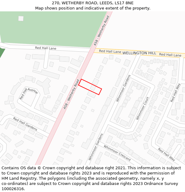 270, WETHERBY ROAD, LEEDS, LS17 8NE: Location map and indicative extent of plot