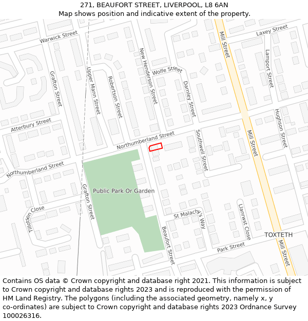 271, BEAUFORT STREET, LIVERPOOL, L8 6AN: Location map and indicative extent of plot
