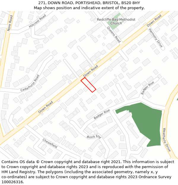 271, DOWN ROAD, PORTISHEAD, BRISTOL, BS20 8HY: Location map and indicative extent of plot