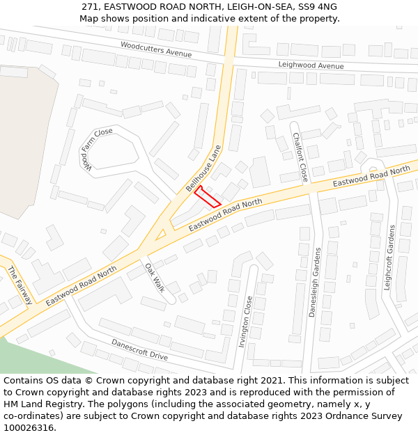 271, EASTWOOD ROAD NORTH, LEIGH-ON-SEA, SS9 4NG: Location map and indicative extent of plot