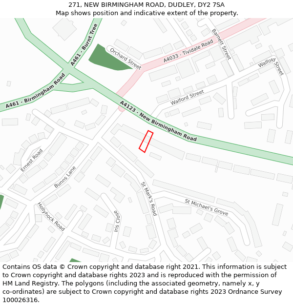 271, NEW BIRMINGHAM ROAD, DUDLEY, DY2 7SA: Location map and indicative extent of plot