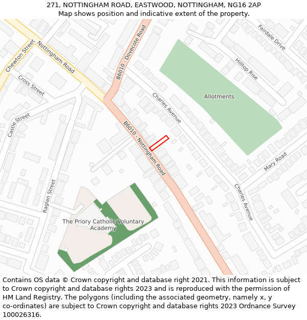 271, NOTTINGHAM ROAD, EASTWOOD, NOTTINGHAM, NG16 2AP: Location map and indicative extent of plot