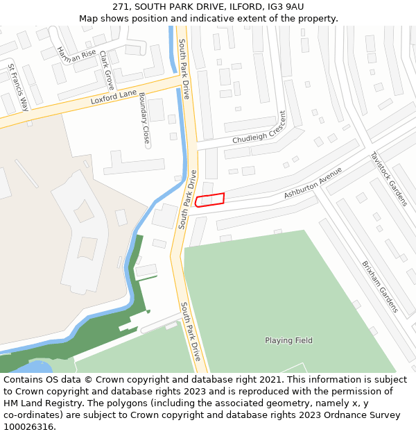 271, SOUTH PARK DRIVE, ILFORD, IG3 9AU: Location map and indicative extent of plot