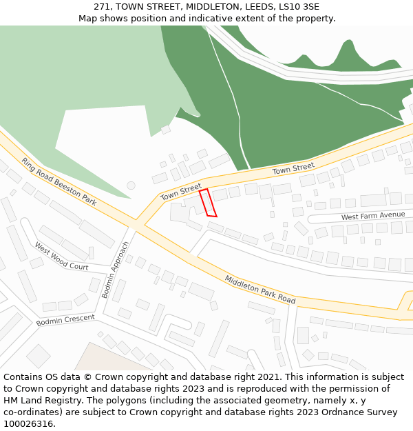 271, TOWN STREET, MIDDLETON, LEEDS, LS10 3SE: Location map and indicative extent of plot