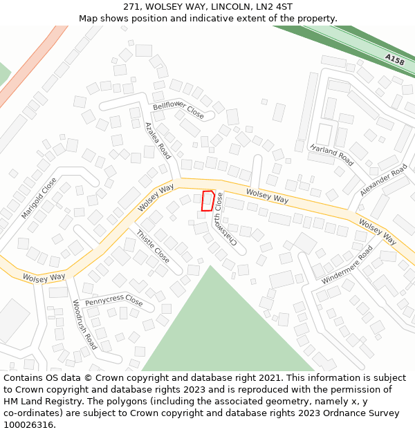271, WOLSEY WAY, LINCOLN, LN2 4ST: Location map and indicative extent of plot