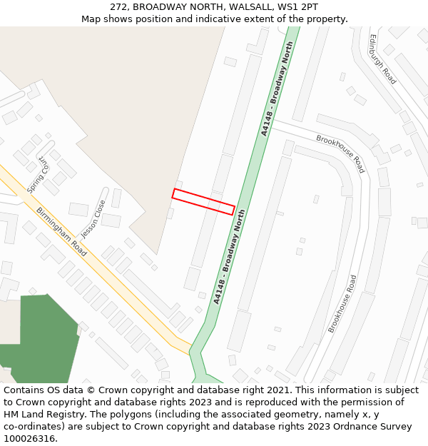 272, BROADWAY NORTH, WALSALL, WS1 2PT: Location map and indicative extent of plot
