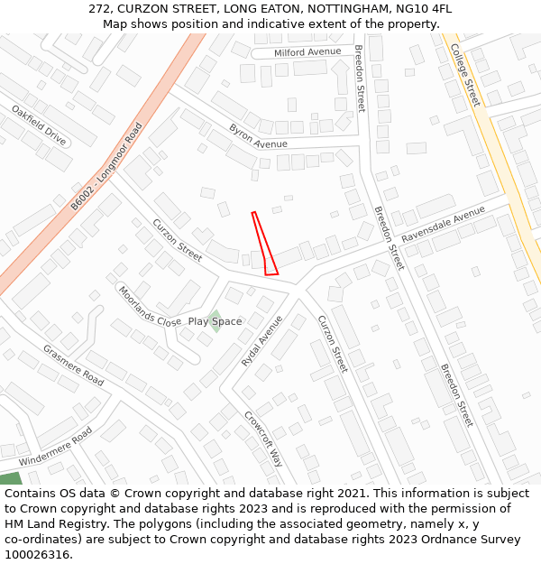 272, CURZON STREET, LONG EATON, NOTTINGHAM, NG10 4FL: Location map and indicative extent of plot