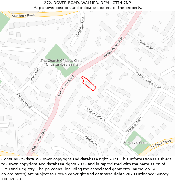 272, DOVER ROAD, WALMER, DEAL, CT14 7NP: Location map and indicative extent of plot