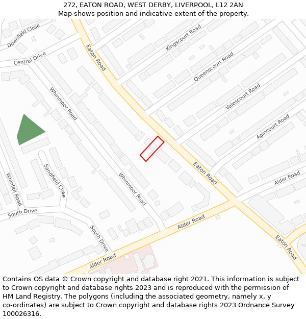 272, EATON ROAD, WEST DERBY, LIVERPOOL, L12 2AN: Location map and indicative extent of plot