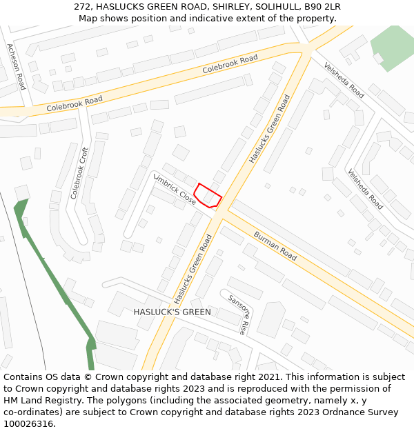 272, HASLUCKS GREEN ROAD, SHIRLEY, SOLIHULL, B90 2LR: Location map and indicative extent of plot