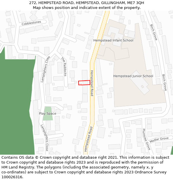 272, HEMPSTEAD ROAD, HEMPSTEAD, GILLINGHAM, ME7 3QH: Location map and indicative extent of plot