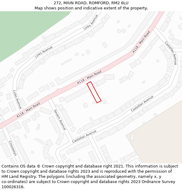 272, MAIN ROAD, ROMFORD, RM2 6LU: Location map and indicative extent of plot