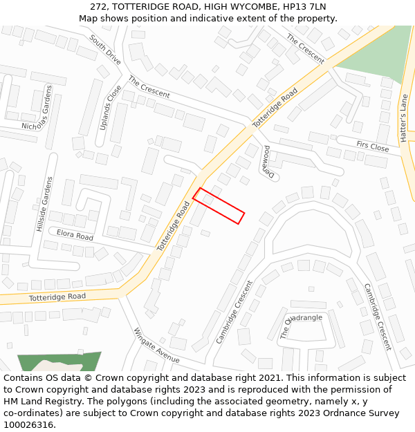 272, TOTTERIDGE ROAD, HIGH WYCOMBE, HP13 7LN: Location map and indicative extent of plot