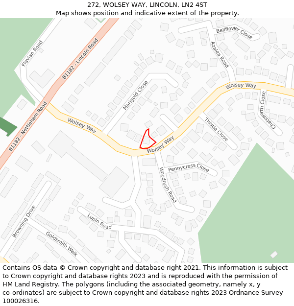 272, WOLSEY WAY, LINCOLN, LN2 4ST: Location map and indicative extent of plot