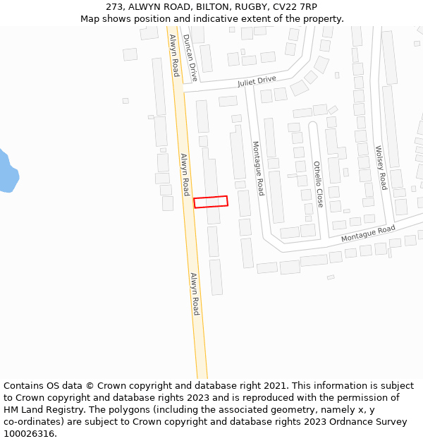 273, ALWYN ROAD, BILTON, RUGBY, CV22 7RP: Location map and indicative extent of plot