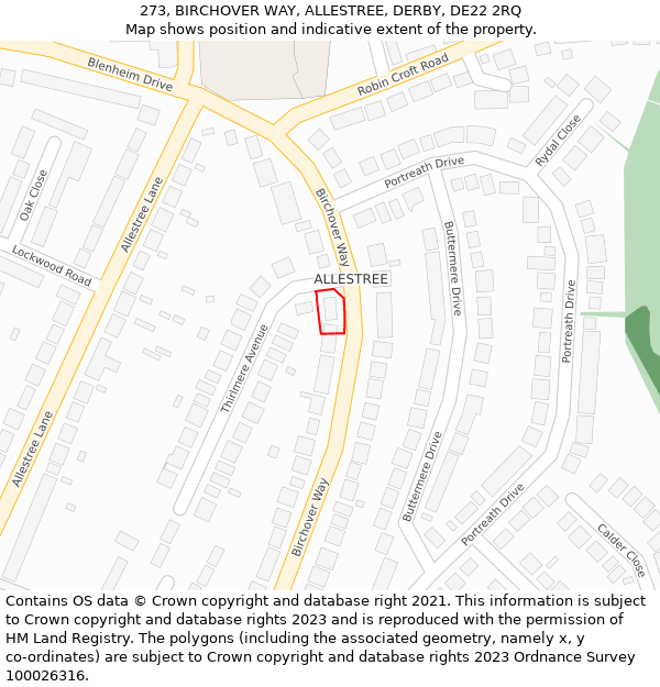 273, BIRCHOVER WAY, ALLESTREE, DERBY, DE22 2RQ: Location map and indicative extent of plot