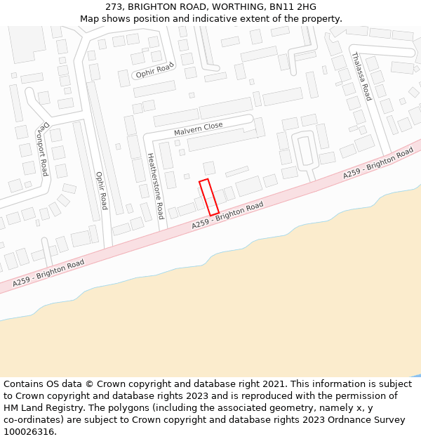 273, BRIGHTON ROAD, WORTHING, BN11 2HG: Location map and indicative extent of plot