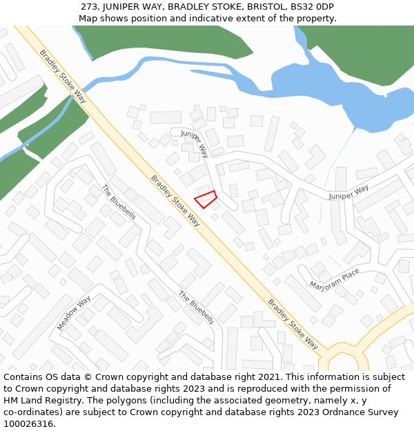 273, JUNIPER WAY, BRADLEY STOKE, BRISTOL, BS32 0DP: Location map and indicative extent of plot