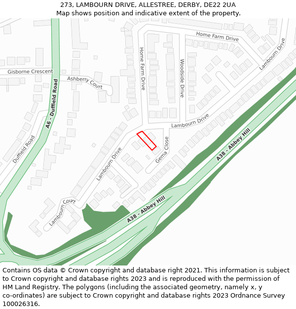 273, LAMBOURN DRIVE, ALLESTREE, DERBY, DE22 2UA: Location map and indicative extent of plot