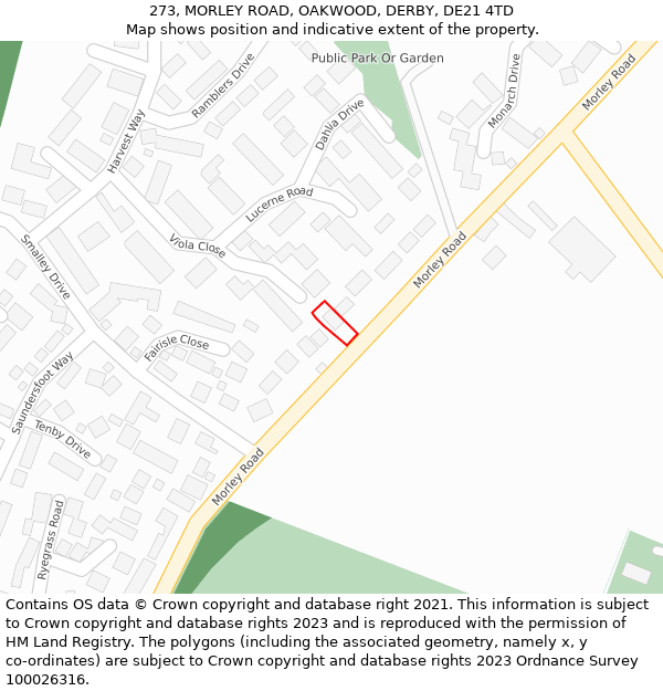 273, MORLEY ROAD, OAKWOOD, DERBY, DE21 4TD: Location map and indicative extent of plot