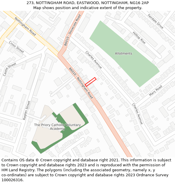 273, NOTTINGHAM ROAD, EASTWOOD, NOTTINGHAM, NG16 2AP: Location map and indicative extent of plot