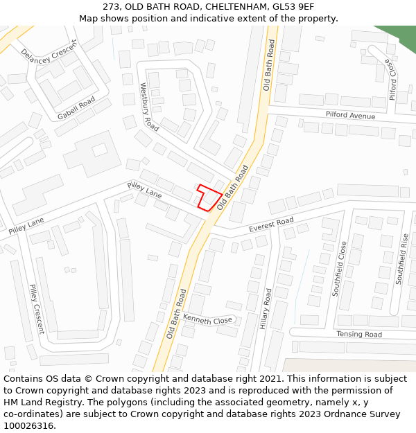 273, OLD BATH ROAD, CHELTENHAM, GL53 9EF: Location map and indicative extent of plot