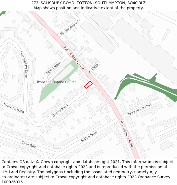 273, SALISBURY ROAD, TOTTON, SOUTHAMPTON, SO40 3LZ: Location map and indicative extent of plot