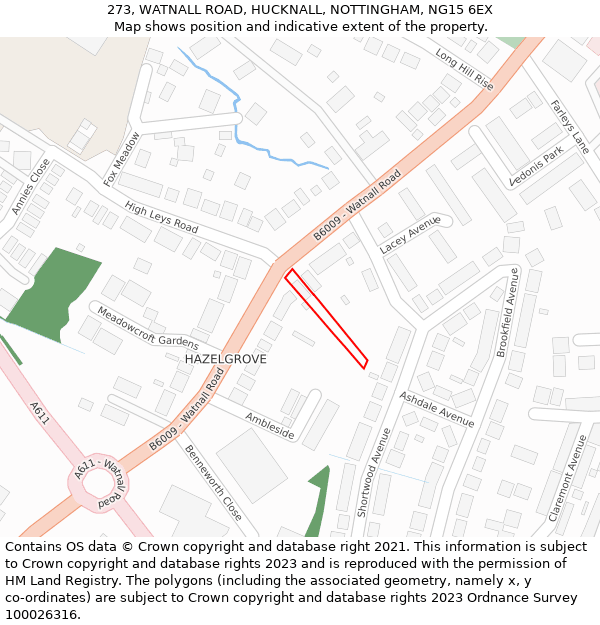 273, WATNALL ROAD, HUCKNALL, NOTTINGHAM, NG15 6EX: Location map and indicative extent of plot