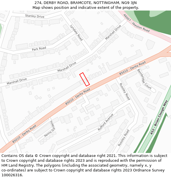274, DERBY ROAD, BRAMCOTE, NOTTINGHAM, NG9 3JN: Location map and indicative extent of plot