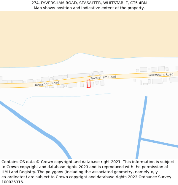 274, FAVERSHAM ROAD, SEASALTER, WHITSTABLE, CT5 4BN: Location map and indicative extent of plot