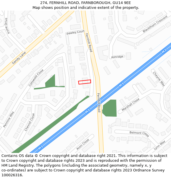 274, FERNHILL ROAD, FARNBOROUGH, GU14 9EE: Location map and indicative extent of plot