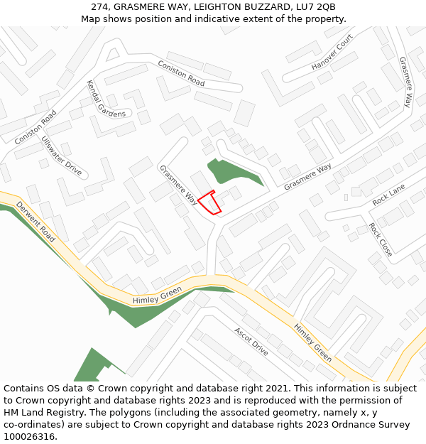 274, GRASMERE WAY, LEIGHTON BUZZARD, LU7 2QB: Location map and indicative extent of plot