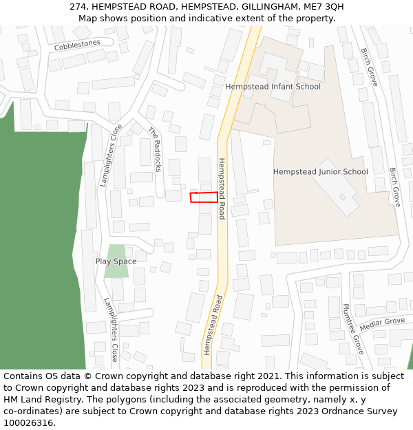 274, HEMPSTEAD ROAD, HEMPSTEAD, GILLINGHAM, ME7 3QH: Location map and indicative extent of plot