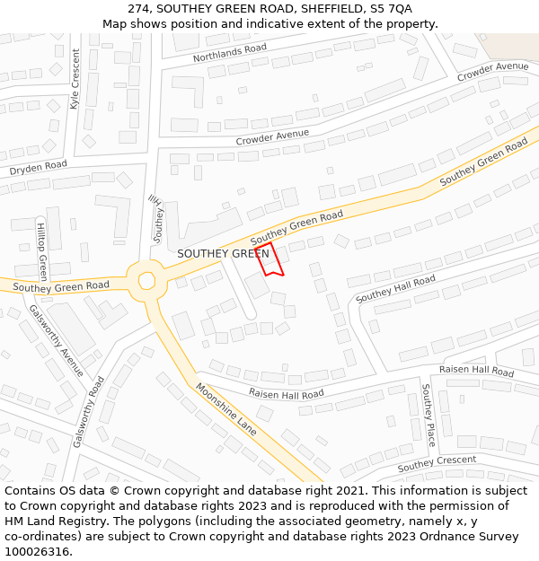 274, SOUTHEY GREEN ROAD, SHEFFIELD, S5 7QA: Location map and indicative extent of plot