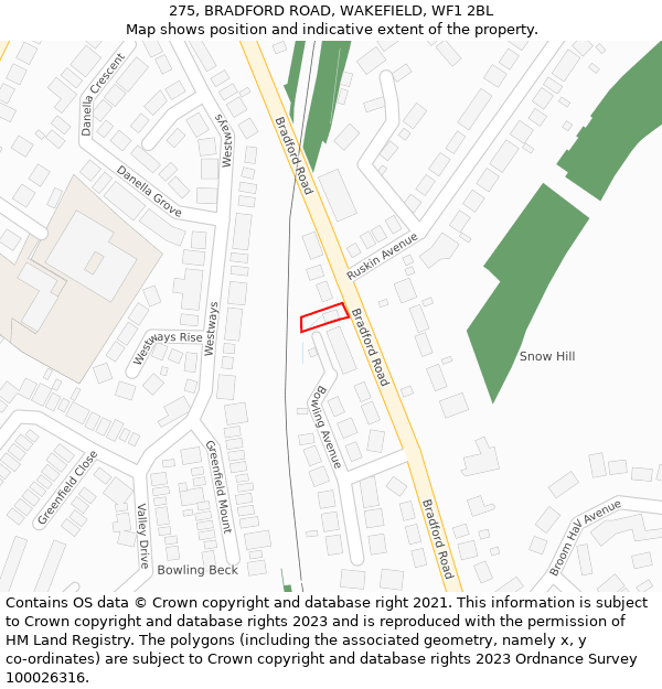 275, BRADFORD ROAD, WAKEFIELD, WF1 2BL: Location map and indicative extent of plot