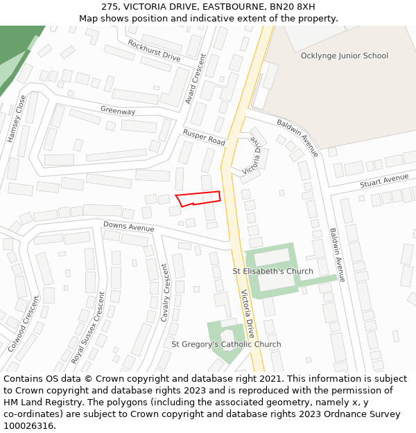 275, VICTORIA DRIVE, EASTBOURNE, BN20 8XH: Location map and indicative extent of plot