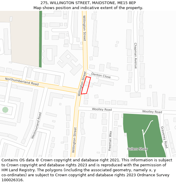 275, WILLINGTON STREET, MAIDSTONE, ME15 8EP: Location map and indicative extent of plot