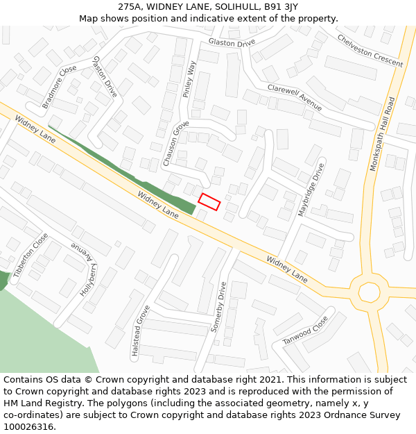 275A, WIDNEY LANE, SOLIHULL, B91 3JY: Location map and indicative extent of plot