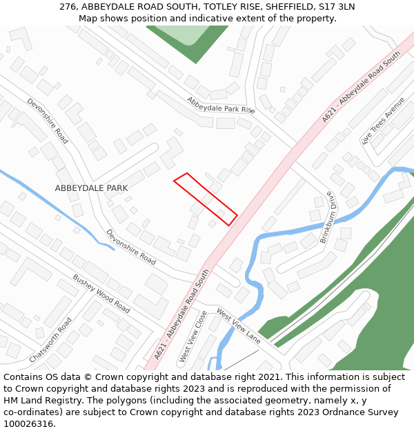 276, ABBEYDALE ROAD SOUTH, TOTLEY RISE, SHEFFIELD, S17 3LN: Location map and indicative extent of plot