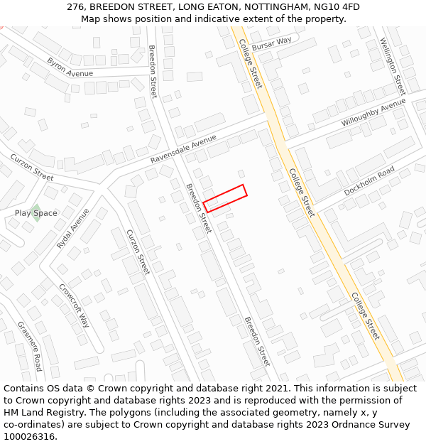 276, BREEDON STREET, LONG EATON, NOTTINGHAM, NG10 4FD: Location map and indicative extent of plot