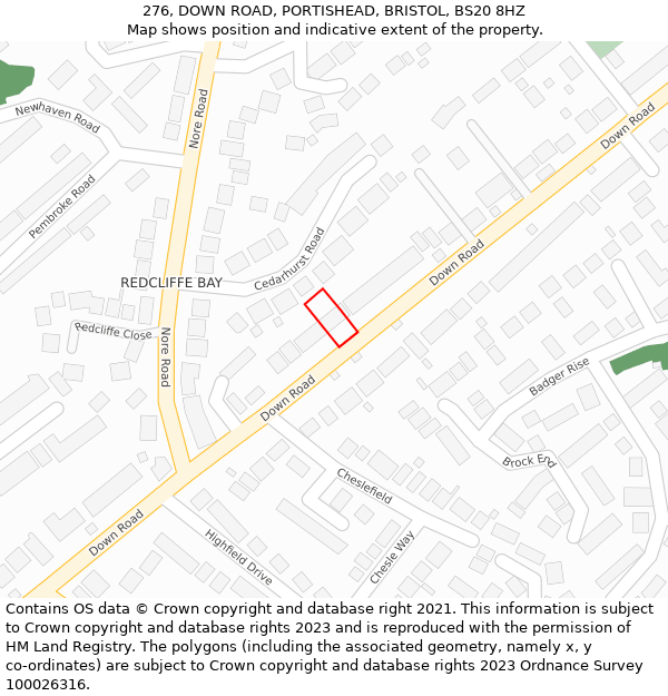 276, DOWN ROAD, PORTISHEAD, BRISTOL, BS20 8HZ: Location map and indicative extent of plot