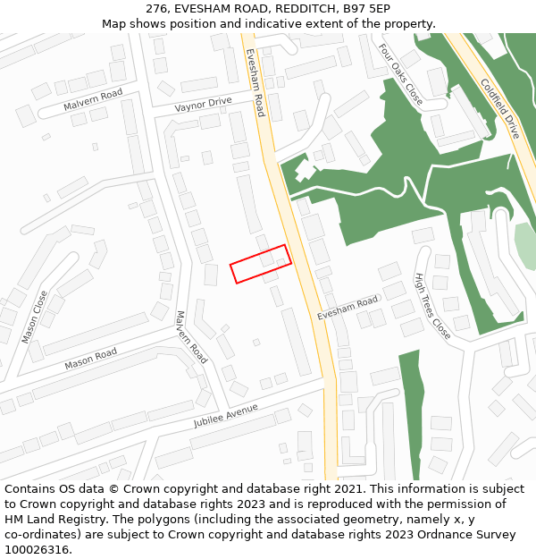 276, EVESHAM ROAD, REDDITCH, B97 5EP: Location map and indicative extent of plot