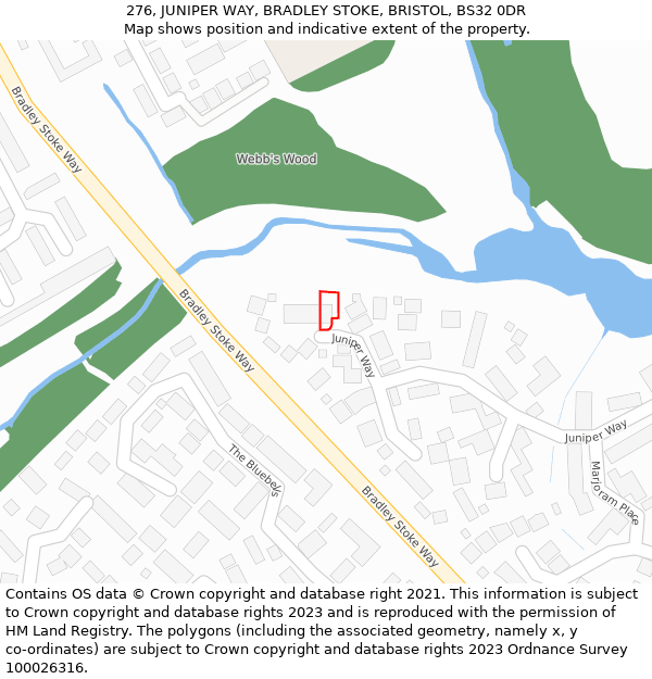 276, JUNIPER WAY, BRADLEY STOKE, BRISTOL, BS32 0DR: Location map and indicative extent of plot