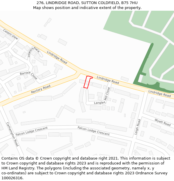 276, LINDRIDGE ROAD, SUTTON COLDFIELD, B75 7HU: Location map and indicative extent of plot