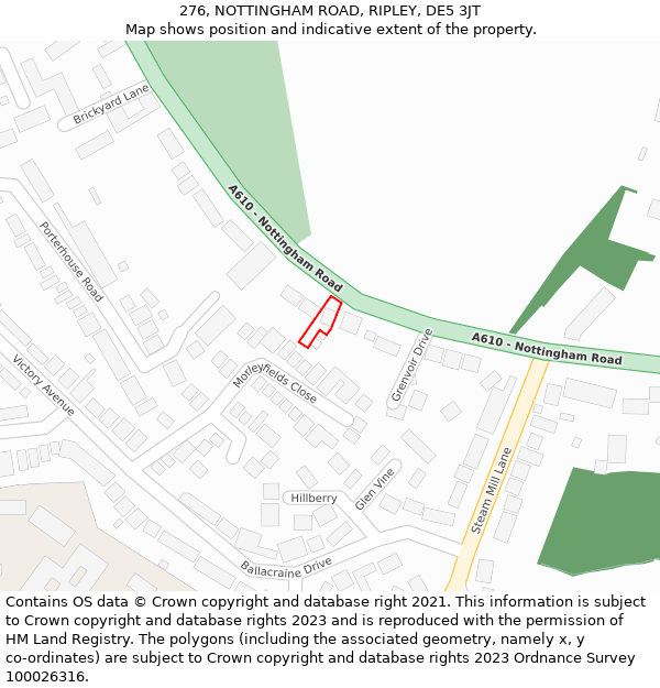 276, NOTTINGHAM ROAD, RIPLEY, DE5 3JT: Location map and indicative extent of plot