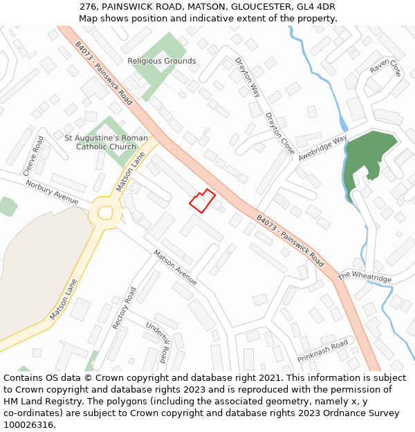 276, PAINSWICK ROAD, MATSON, GLOUCESTER, GL4 4DR: Location map and indicative extent of plot