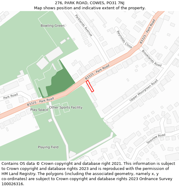 276, PARK ROAD, COWES, PO31 7NJ: Location map and indicative extent of plot